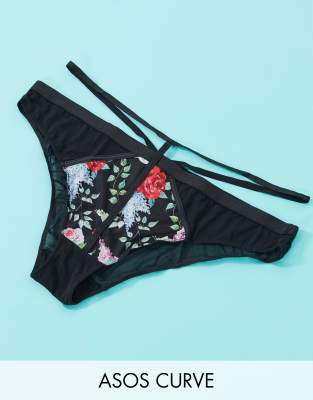 Сетчатые трусы с цветочным принтом ASOS DESIGN Curve-Черный