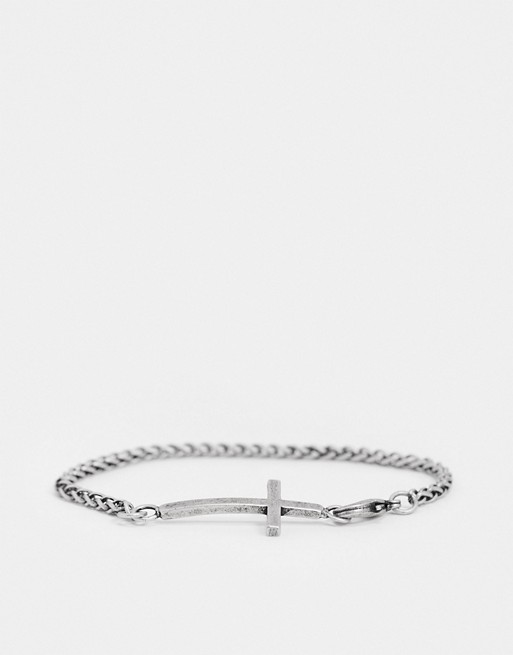 Seven London chain bracelet with cross detail in silver