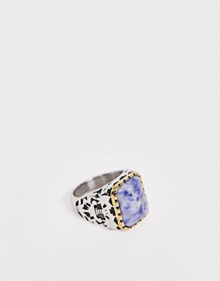 Seven London - Chunky ring med blå sten-Sølv