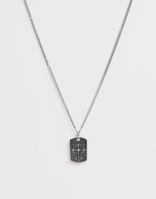 Seven London cross tag necklace in silver