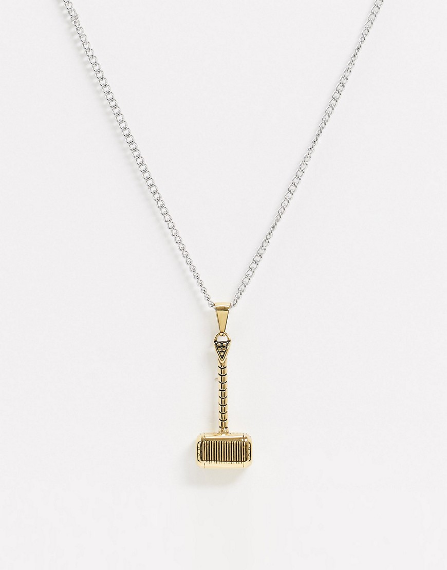 Seven London hammer pendant in gold with silver neckchain-Multi