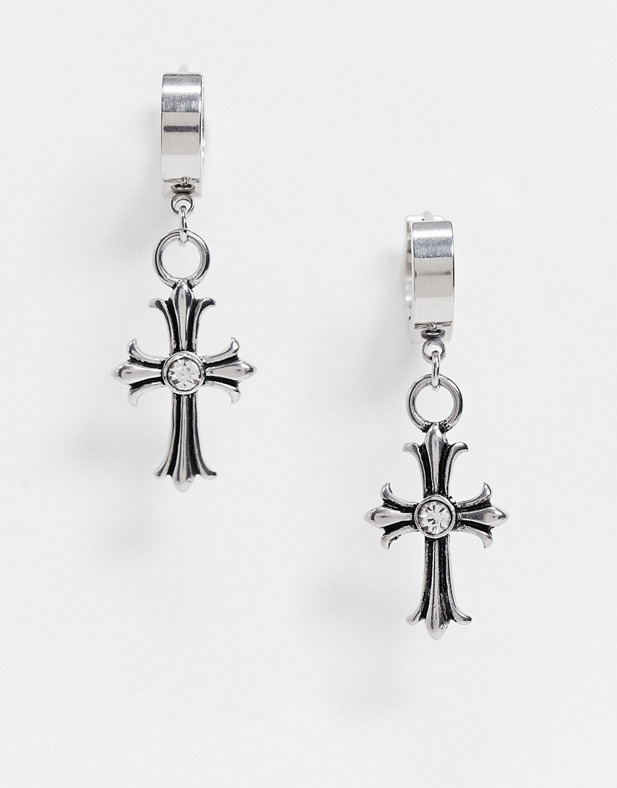 Seven London hoop earrings in silver with cross charms