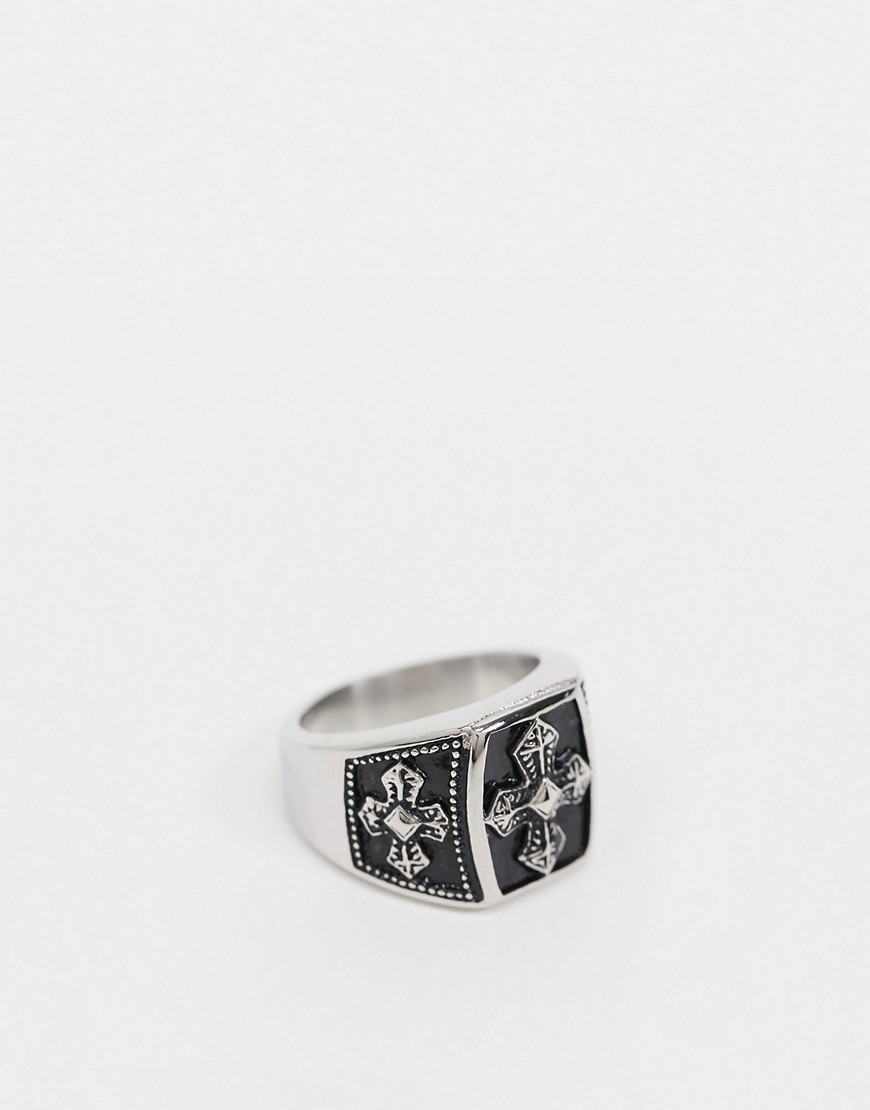 Seven London signet ring in silver with cross engraving