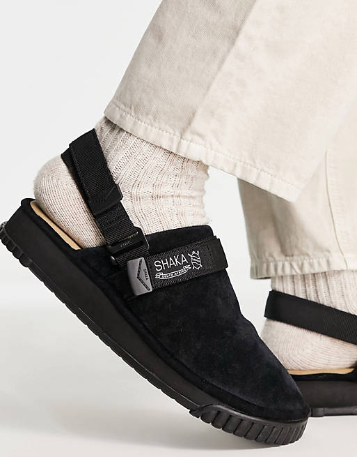 Shaka snug slipper shoes in black suede 