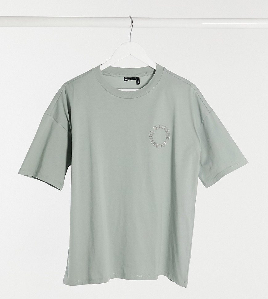 фото Шалфейно-зеленая oversized-футболка с вышитым логотипом asos weekend collective tall-бежевый asos tall