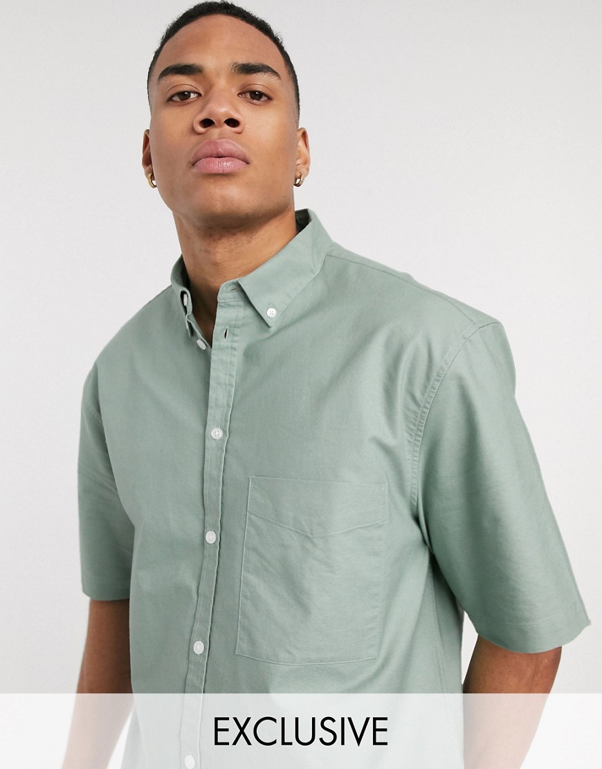 фото Шалфейно-зеленая рубашка с короткими рукавами reclaimed vintage inspired-светло-коричневый