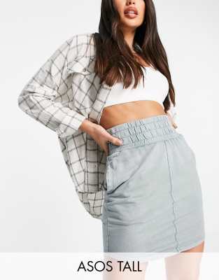Шалфейно-зеленая трикотажная мини-юбка с присборенным поясом ASOS DESIGN Tall-Зеленый цвет