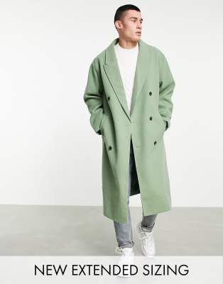 Тренчи Шалфейно-зеленое длинное пальто в стиле oversized из материала под шерсть ASOS DESIGN-Зеленый цвет