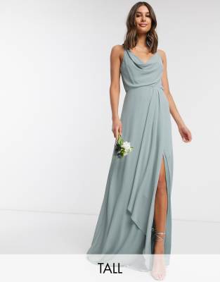 Шалфейно-зеленое платье макси со свободным воротом и шлейфом TFNC Tall bridesmaid-Зеленый