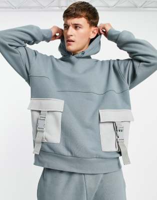 Шалфейно-зеленый худи с ремешками (от комплекта) Topman-Зеленый цвет
