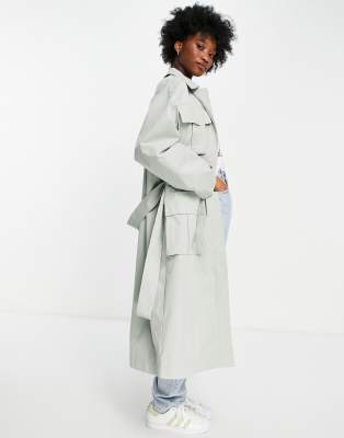 фото Шалфейно-зеленый oversize-тренч с карманами asos design luxe-серый