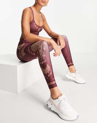 Shambhala Karma leggings in burgundy tapestry print