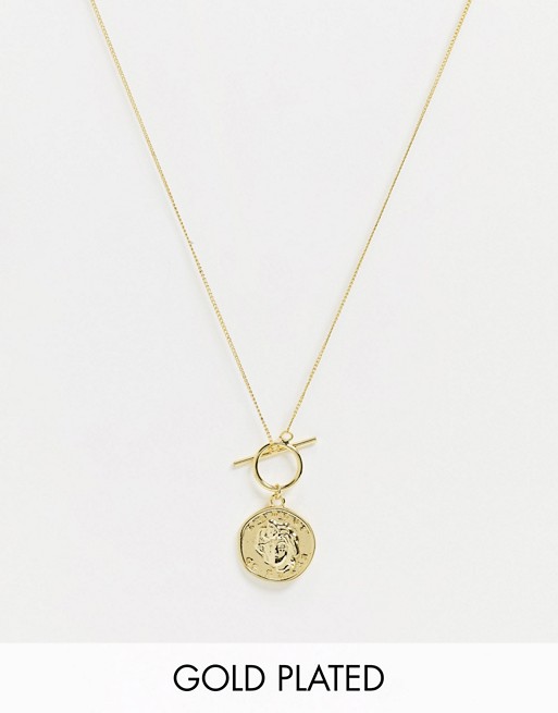 Shashi coin t-bar necklace in gold plate