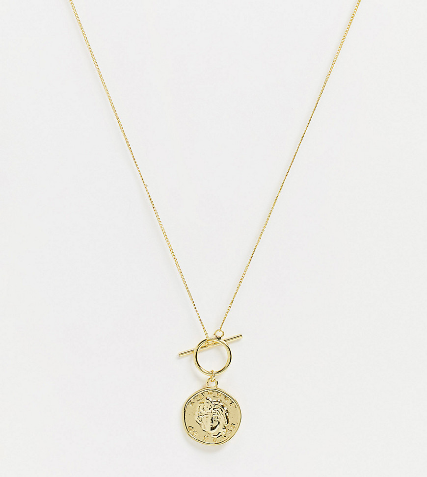 Shashi Coin T-bar Necklace In Gold Plate