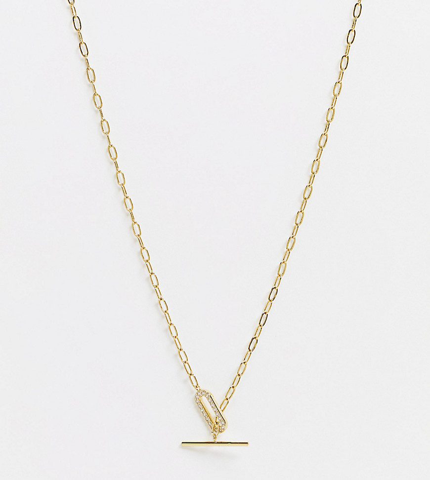 Shashi embellished T-bar chain necklace in gold vermeil plated sterling silver
