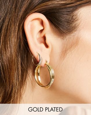 Shashi gold plated double hoop earrings