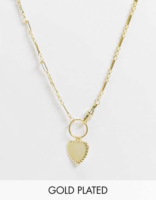 Shashi heart pendant circle claw lock chain necklace in 18k gold plate