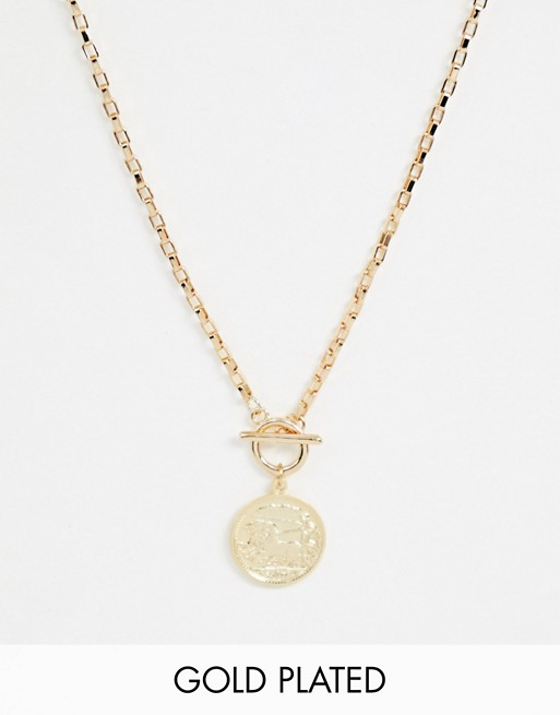 Shashi Maverick 18K gold plated t bar necklace with coin pendant