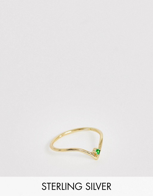 Shashi sterling silver 18k gold plated emerald arrow ring