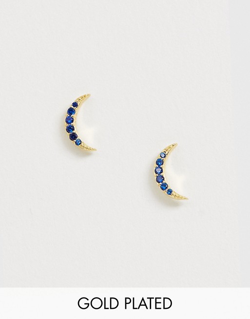 Shashi sterling silver 18K gold plated sapphire stone moon stud earrings