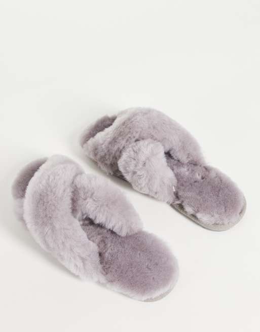 Sheepskin by Totes – Grå innetofflor med korsade remmar, 3 av 4