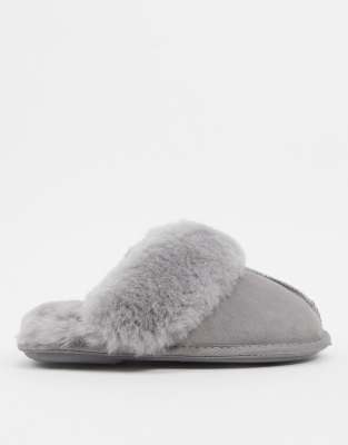 grey suede mule slippers