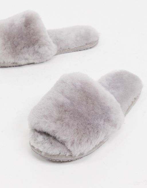 Sheepskin by Totes open toe mule slippers in light grey | ASOS