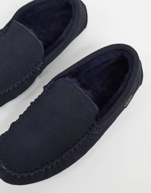 Sheepskin by Totes suede moccasin slippers in navy