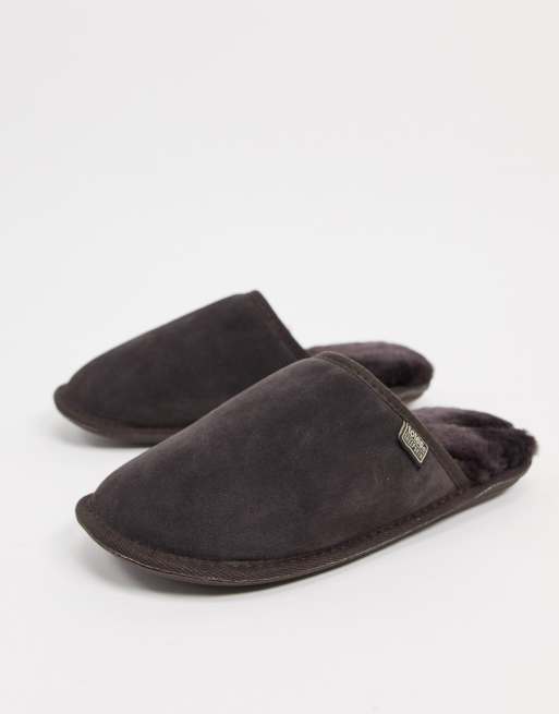 Sheepskin by Totes suede mule slippers in brown