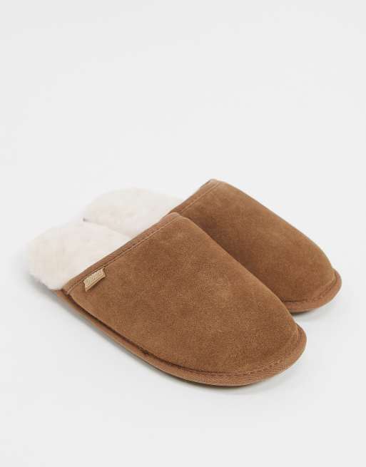 Sheepskin by Totes suede mule slippers in chestnut