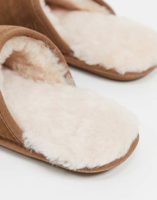 Chestnut suede mule online slippers