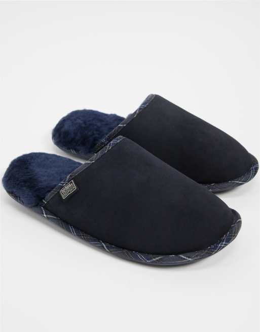 Sheepskin by Totes suede mule slippers in navy check ASOS