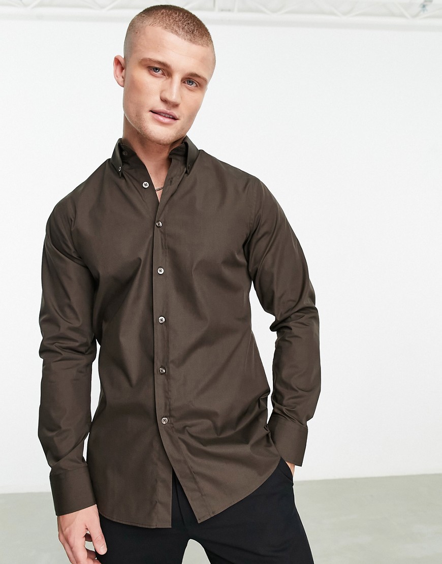 Shelby and Sons chilwell smart shirt in chocolate-Brown