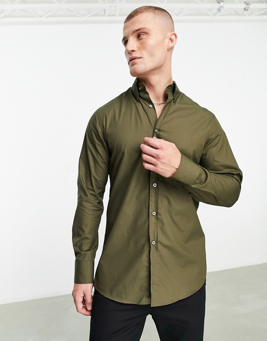 Shelby and Sons chilwell smart shirt in light khaki-Green