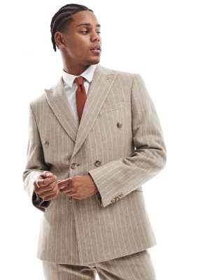 Shelby and Sons double breasted slim blazer in beige pinstripe - part of a set-Neutral