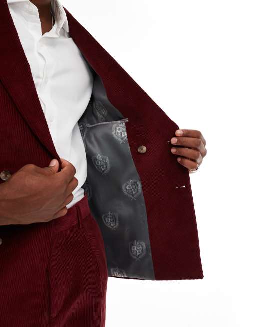 Shelby and Sons double breasted slim cord blazer in deep red (part of a set), 4 of 5