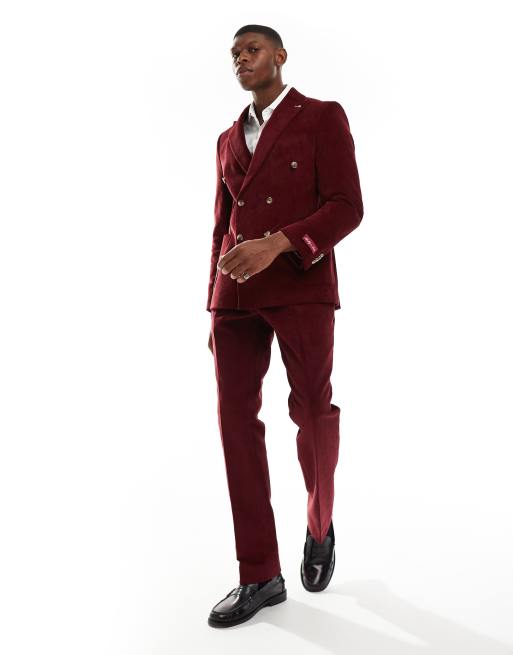 Shelby and Sons double breasted slim cord blazer in deep red (part of a set), 5 of 5