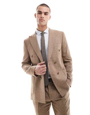 Shelby & Sons Shelby and Sons double breasted tailored slim blazer in mid brown co-ord