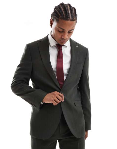 Shelby and Sons - Mørk kakigrøn og skræddersyet slim-blazer med nålestriber - Del af sæt - view 1