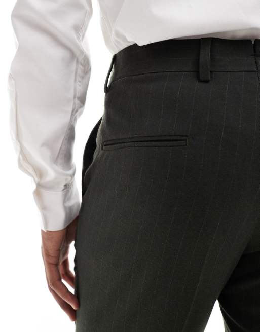 Shelby and Sons - Pantalon d'ensemble slim ajusté à fines rayures - Kaki, 3 de 5