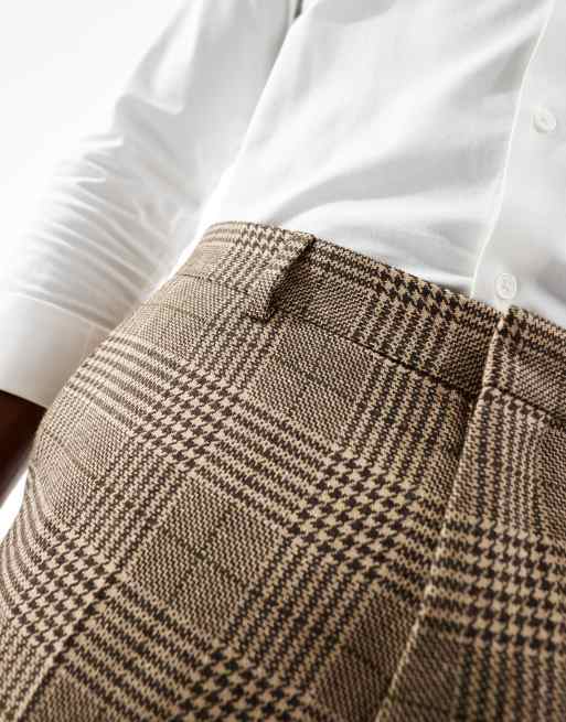 Shelby and Sons - Pantaloni slim in tweed marroni a quadri in coordinato, 3 di 5