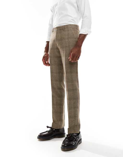 Shelby and Sons - Pantaloni slim in tweed marroni a quadri in coordinato, 5 di 5