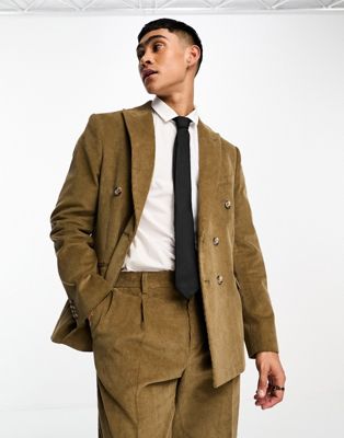 Shelby and Sons pollard double breasted suit jacket in brown
