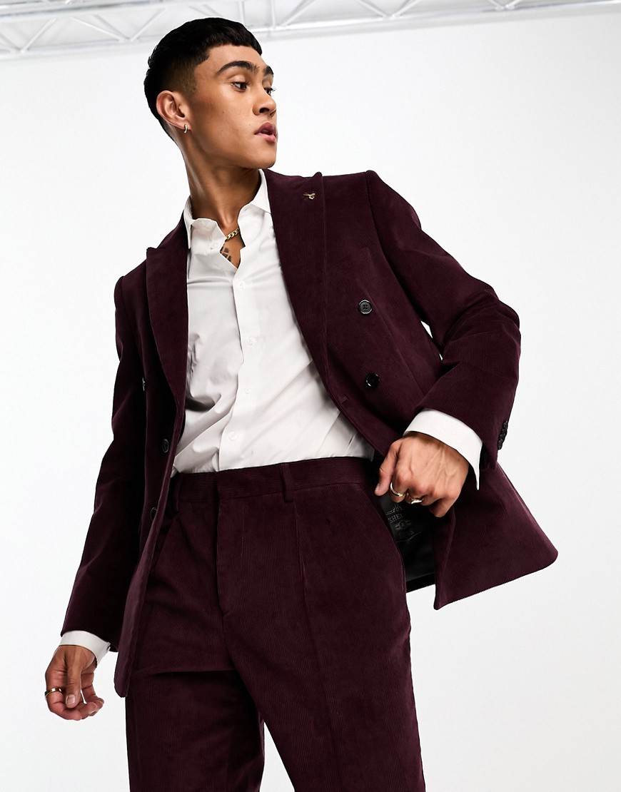 Shelby and Sons pollard double breasted suit jacket in burgundy-Red