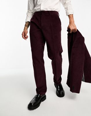 Shelby and Sons pollard suit trousers in burgundy