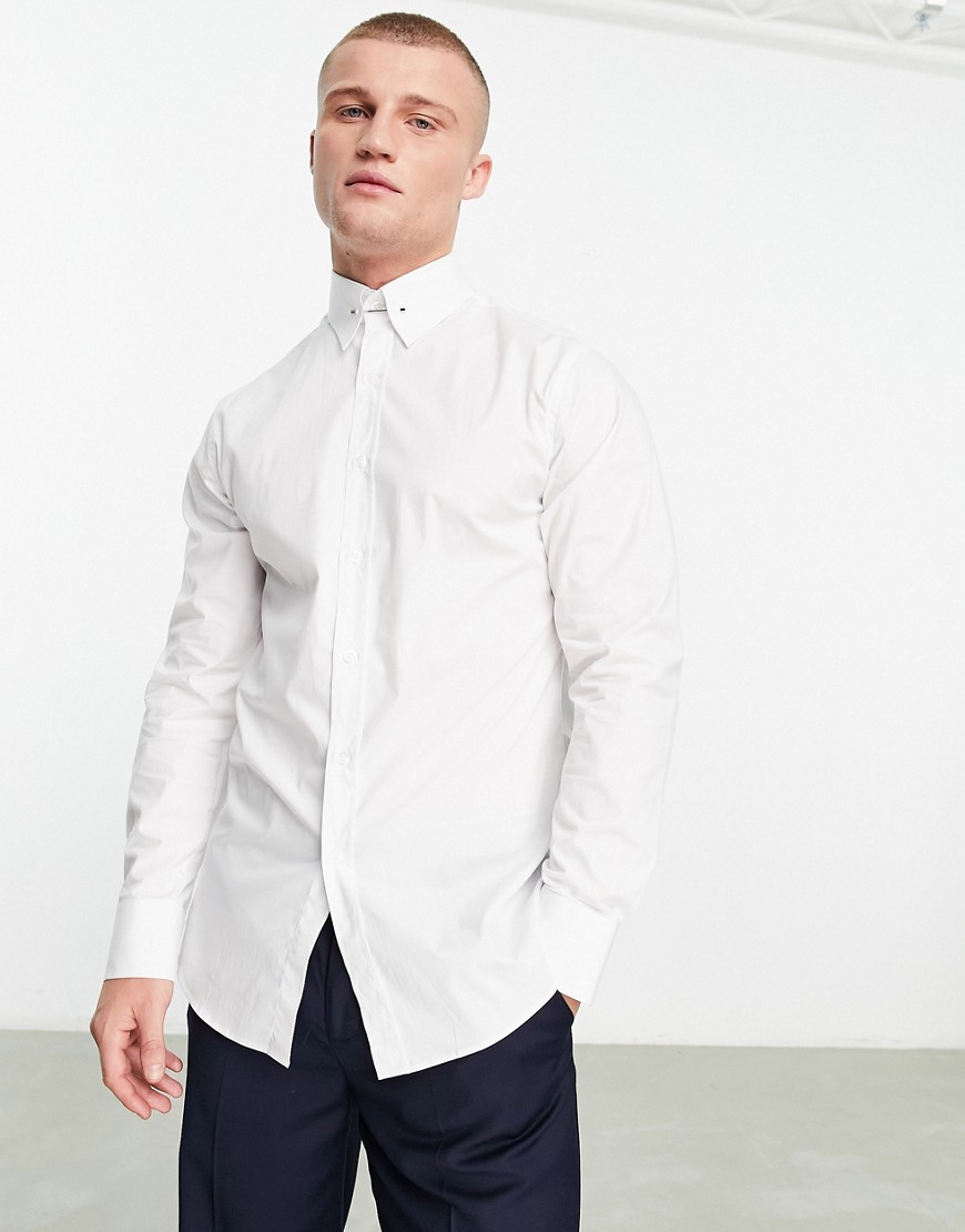 Shelby and Sons roslin smart shirt in white with collar bar detail
