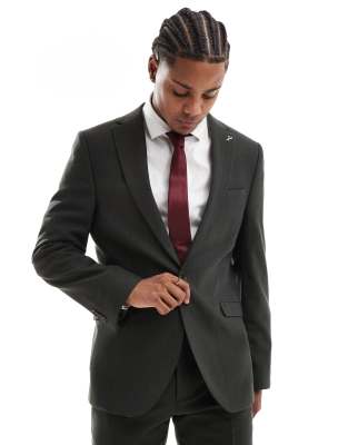 Shelby and Sons slim tailored blazer in dark khaki pinstripe co-ord-Green