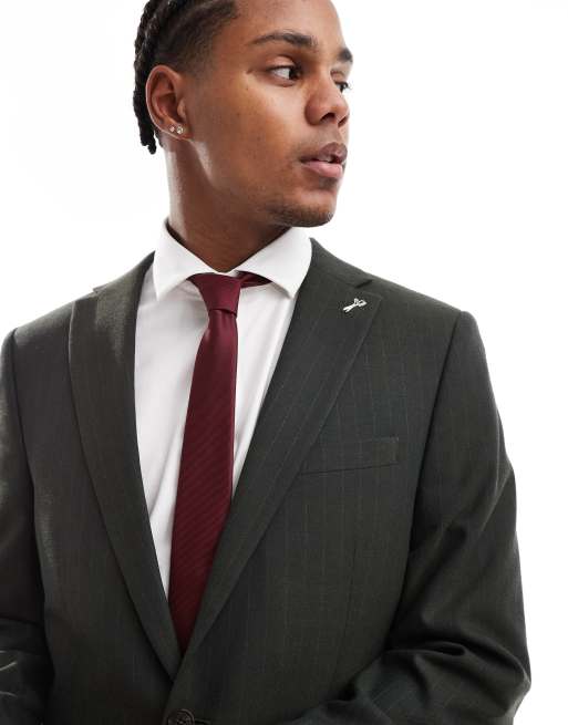 Shelby and Sons slim tailored blazer in dark khaki pinstripe co