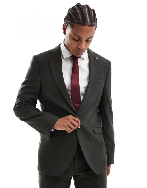 Shelby and Sons slim tailored blazer in dark khaki pinstripe - part of a set