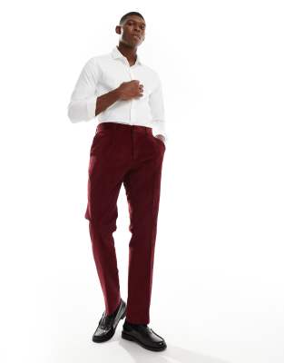 Shelby and Sons slim tailored cord pants in deep red - part of a set